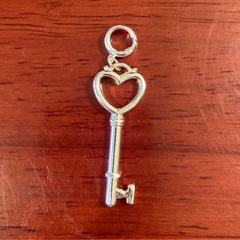 Silver Heart Key Charm